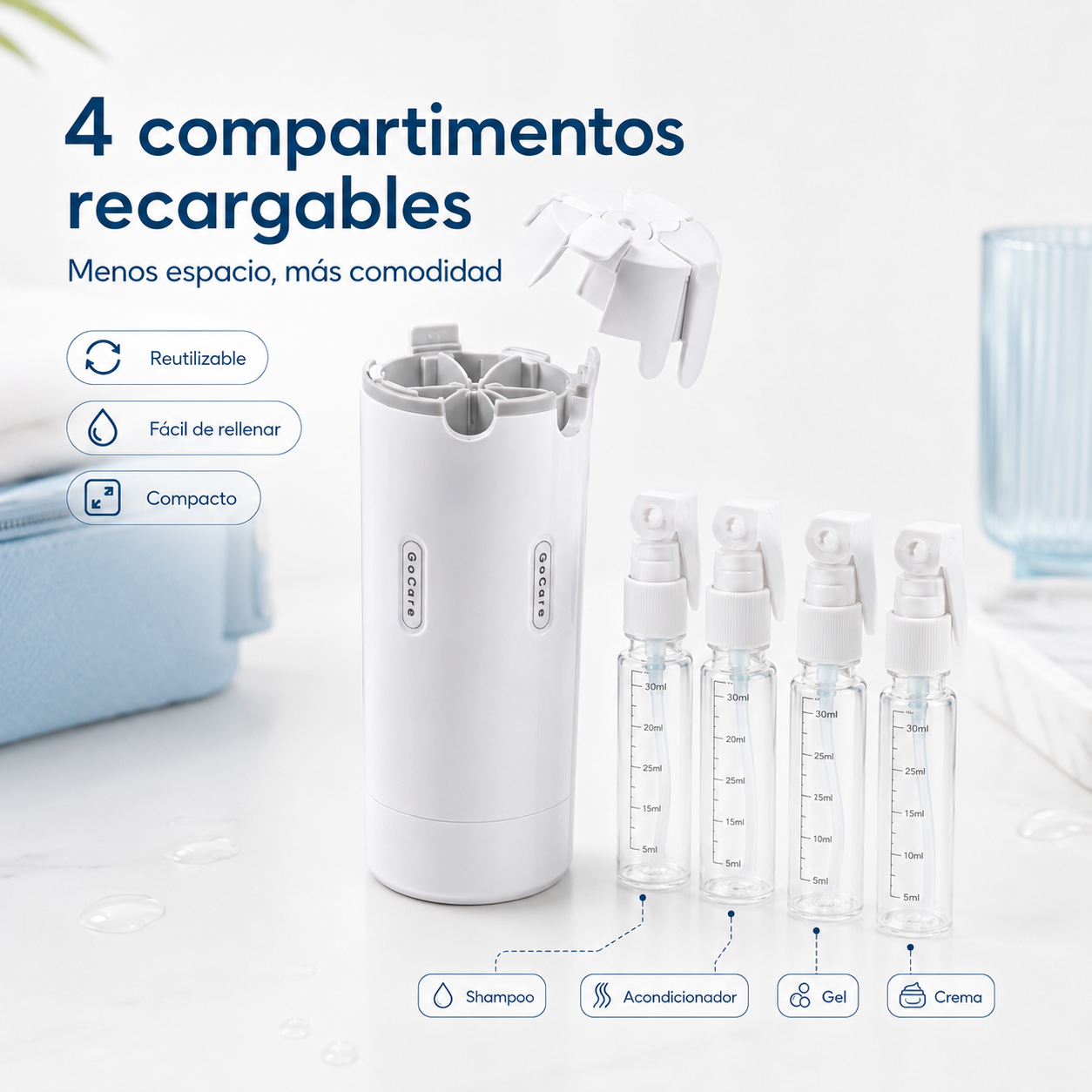GoCare™ – Dispensador de Viaje 4 en 1